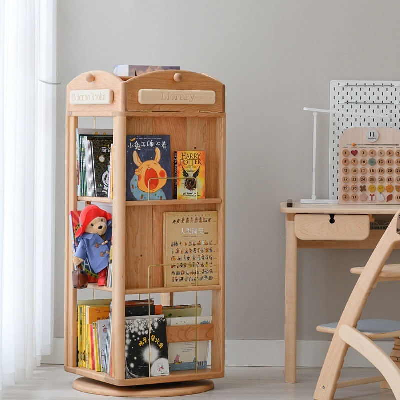 【📜開立發票📜】 帕丁頓旋轉書架 360度書櫃 實木兒童繪本架 落地收納展示櫃 收納置物架