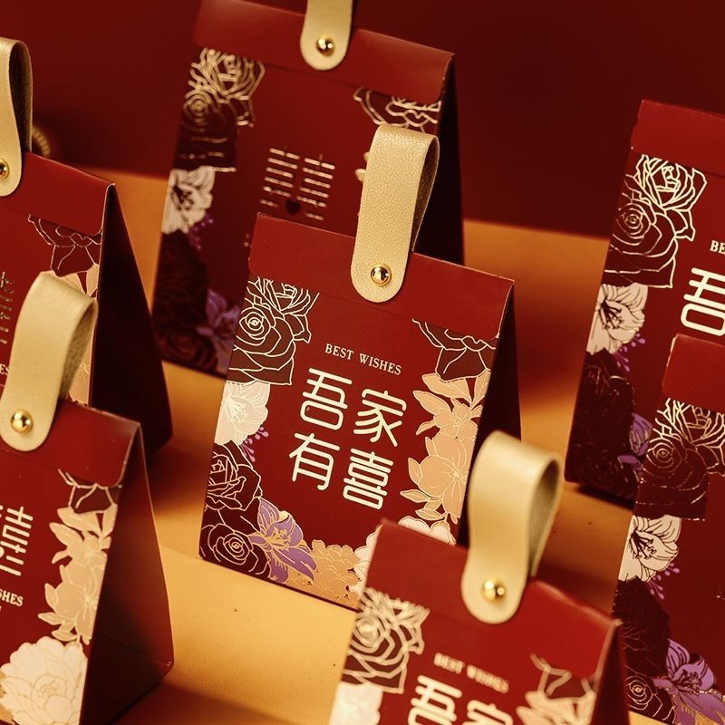 新款中式結婚手提喜糖盒子創意高級感喜糖袋婚禮高顏值包裝糖果盒