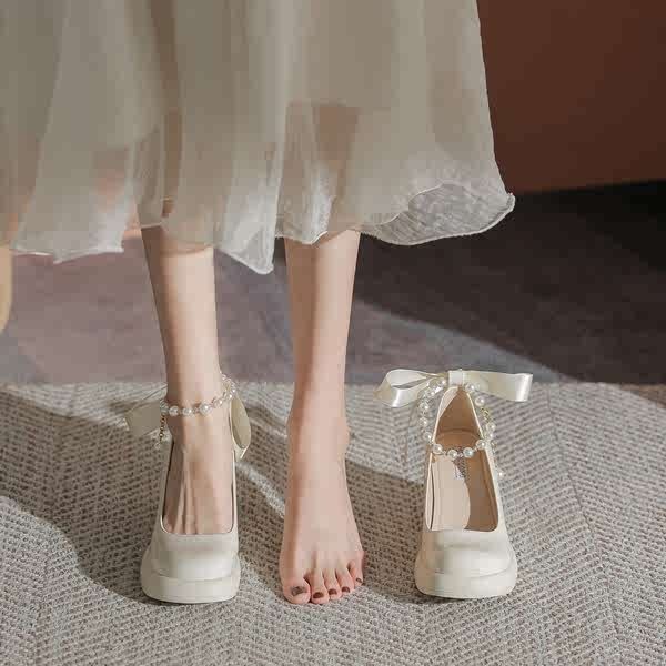 婚禮神器鬆糕鞋厚底增高鞋粗跟拍婚紗照高跟鞋涼鞋新娘結婚鞋子女