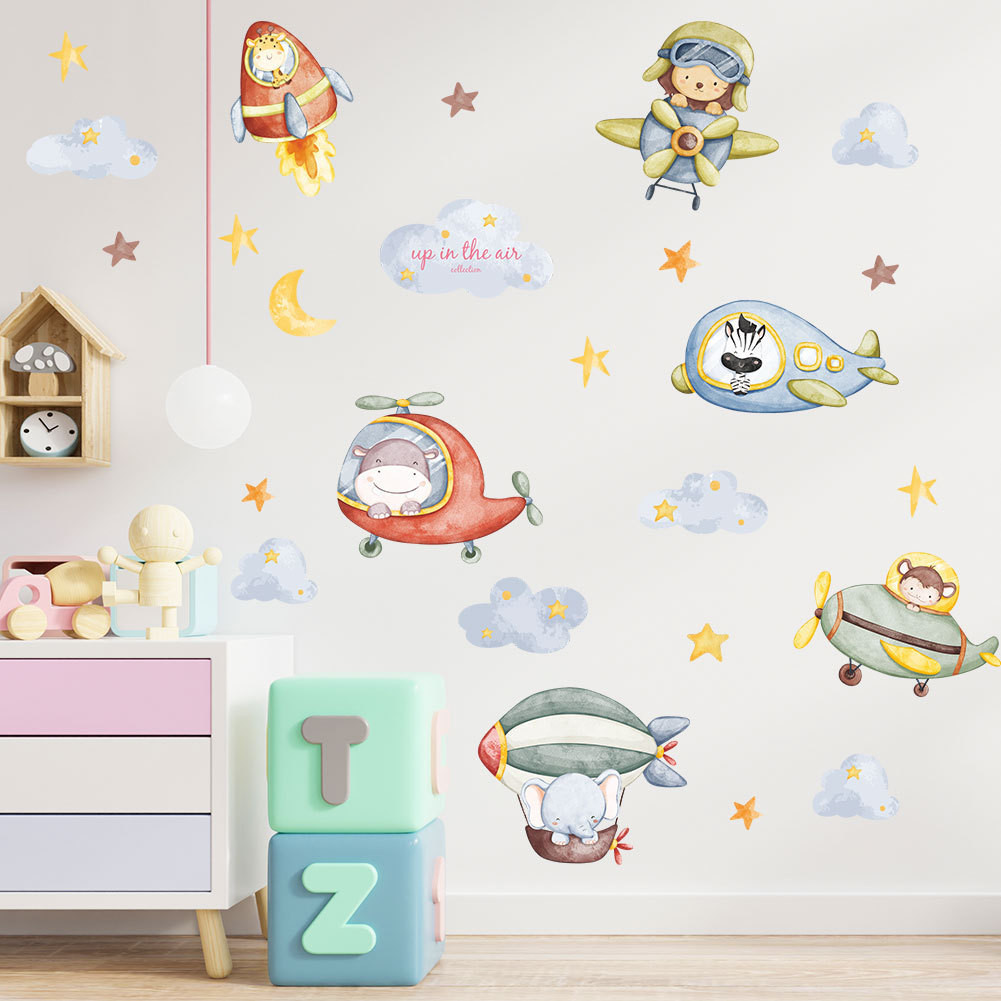 牆貼卡通動物飛機牆貼嬰兒臥室裝飾貼紙