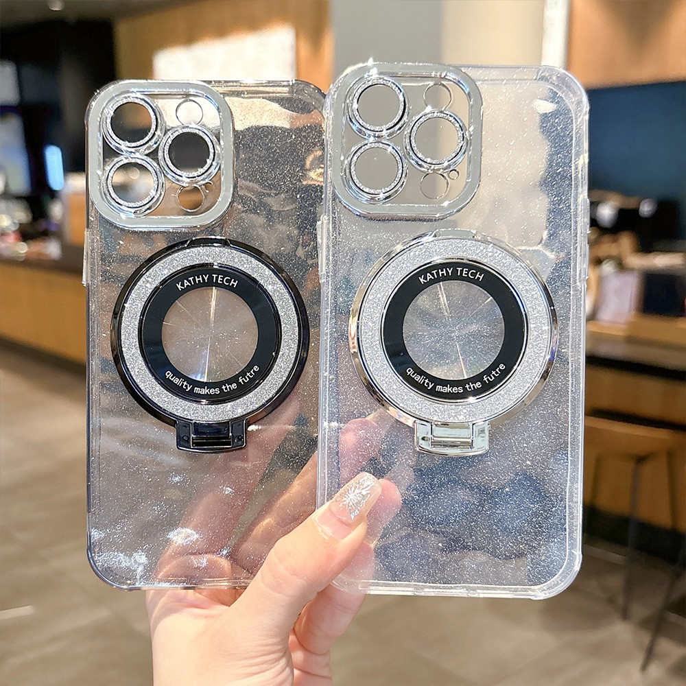 電鍍環隱形折疊合金磁性支架智能手機手機殼適用於 IPhone 13 11 12 14 15 Pro Max 金屬鏡頭保護