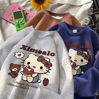 卡通可愛貓咪印花 Instagram 時尚圓領毛衣女寬鬆休閒情侶上衣