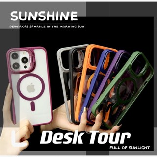 亞克力二合一磁吸 iPhone14/15 Pro max手機殼 蘋果13/12/11 隱藏鏡頭支架 15 plus保護套