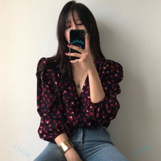 桃園出 特價|女襯衫 襯衫 長袖襯衫 碎花襯衫 韓版襯衣 v領 氣質 韓國chic復古小心