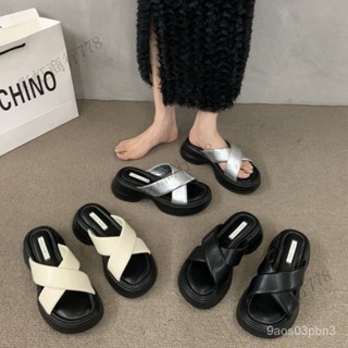 彩虹商行778時尚厚底交叉帶涼拖鞋女鞋外穿新款夏季百搭網紅銀色鬆糕涼鞋