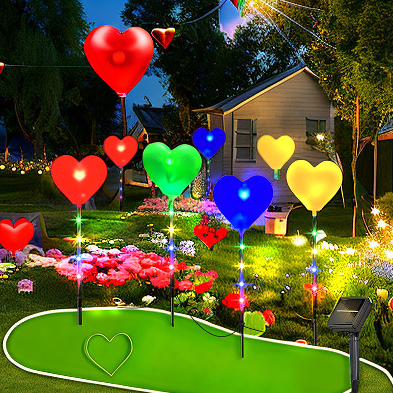 4 件 LED 太陽能心形花園燈,戶外裝飾防水 LED 草坪燈,紅心 LED 照明燈,用於花園、草坪、陽檯燈,太陽能充電