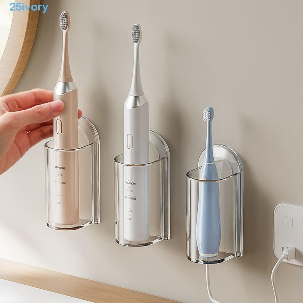 Ivory 牙科器具儲物架,免打孔壁掛式電動牙刷架,簡單的透明塑料節省空間的浴室牙刷收納架