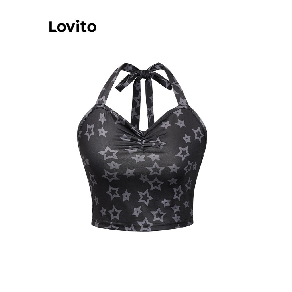 Lovito Casual Stars 女星褶皺背心 LSE02045