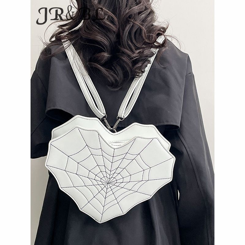 新款時尚包包JR&amp;BL 朋克暗黑系蝙蝠包斜背包女萬聖節時尚小眾愛心蜘蛛網包包女
