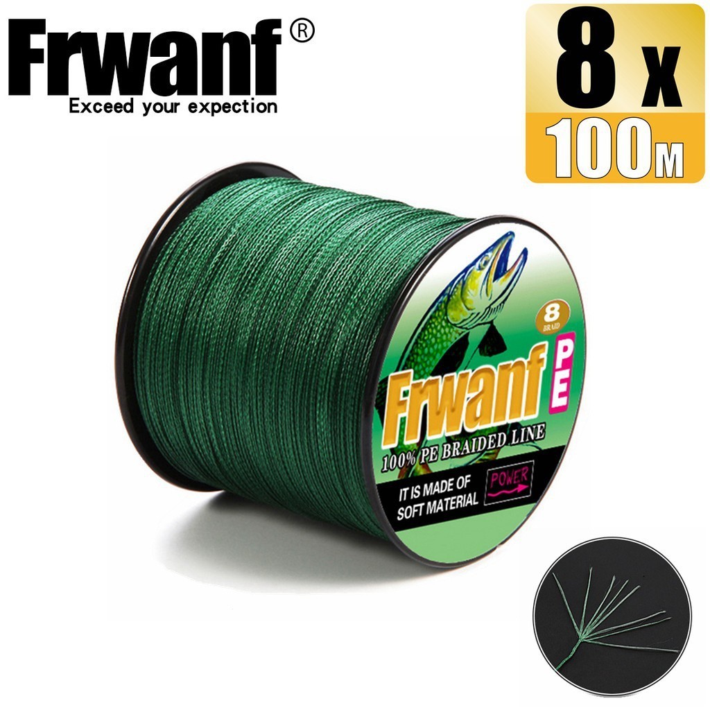 Frwanf 100M 8 股 6-300lb 黑綠色釣魚線編織 PE 釣魚線編織釣魚線