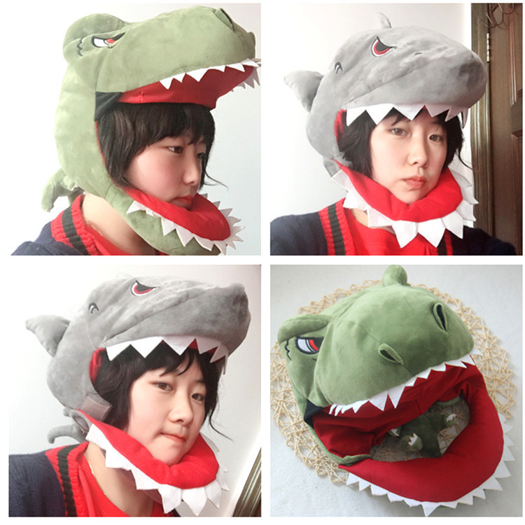 【現貨秒殺  】【現貨秒殺  】卡通鯊魚頭套鱷魚恐龍頭套搞怪拍照道具賣萌頭飾鯊魚帽子恐龍帽子