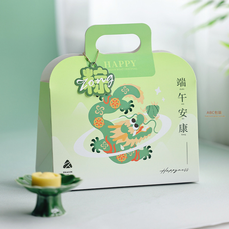 中式古早端午節手繪插畫祥龍粽子鹹鴨蛋臘腸包裝盒手提袋禮品打包