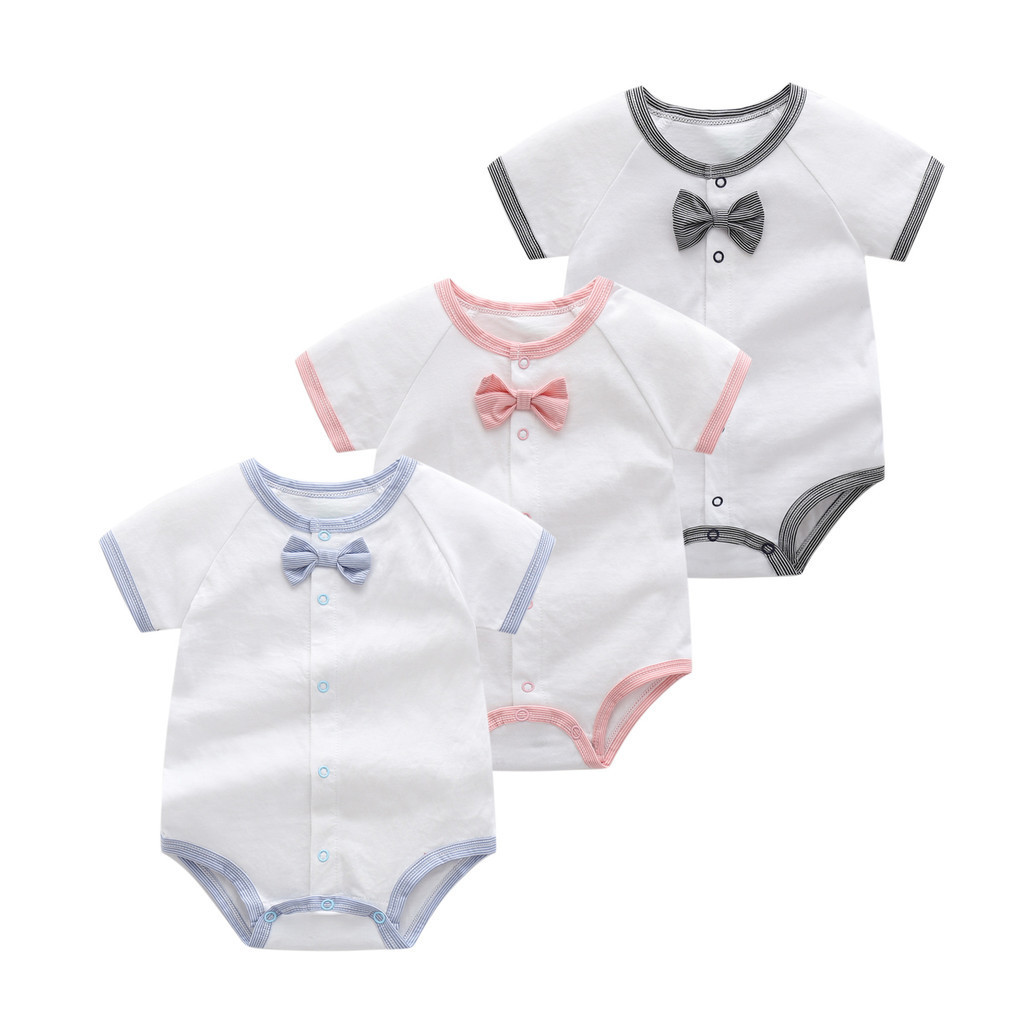 嬰兒童連身衣薄款短袖紳士三角包屁衣爬爬服0-1歲男女寶寶滿月週歲禮服