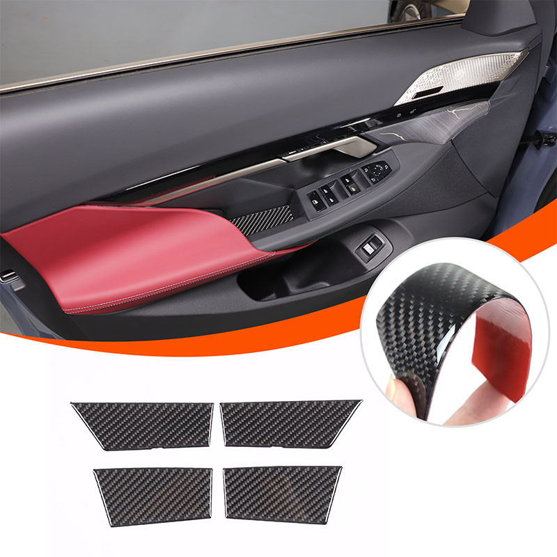 BMW 適用於寶馬 5 系 G60 2024+ 軟碳纖維造型車門儲物箱槽墊貼紙內飾保護配件 4 件