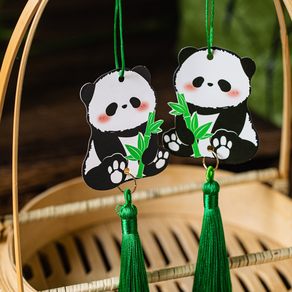 現貨 吊飾 熊貓端午節粽子包裝盒流蘇吊牌烘焙肉粽綠豆糕盒子禮盒裝飾吊飾