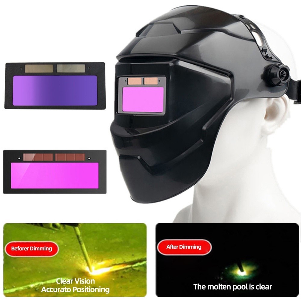 太陽能自動調光變色電焊面罩頭戴式電焊面罩高溫防護焊工面罩帽