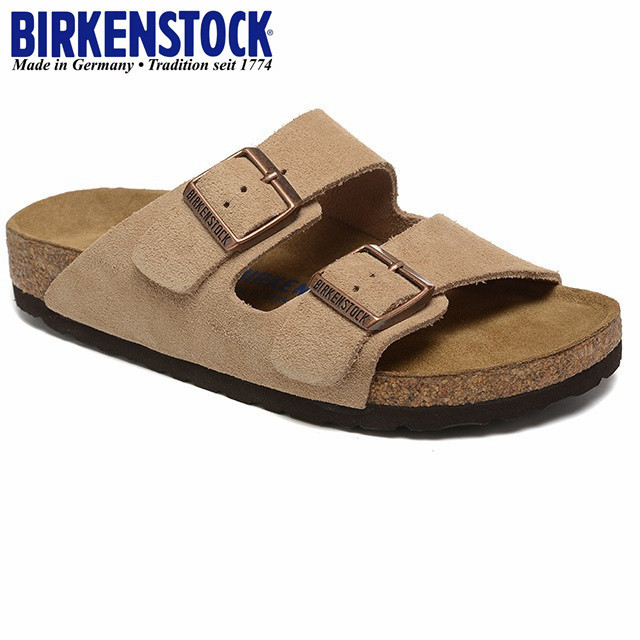 Birken@stock 雙扣軟木拖鞋摩沙色絨面軟底涼鞋休閒舒適真皮涼拖Arizona系列（窄版35-40）