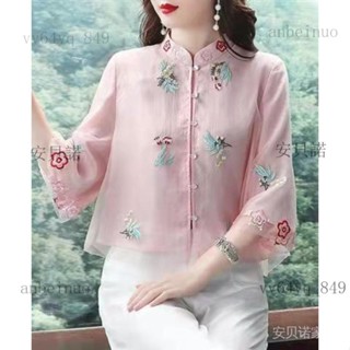 【安貝諾】a849 唐裝女上衣夏復古風漢服民國風女裝藝文日常寬鬆中國風禪服錶錶演服宴會禮服