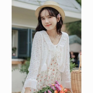 LIMO 小清新甜美蕾絲防曬開衫女 女生襯衫 時尚洋氣高階感襯衫 夏季新款氣質減齡配弔帶裙外搭披肩上衣