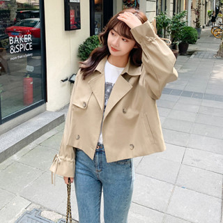 現貨秒髮 實拍 2025人好評短款風衣女小個子2025春秋新款韓版寬鬆顯瘦外穿百搭爆款外套女裝 JWP4
