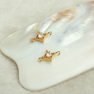 TL-(10pcs)-14k包金鋯石批花菱形雙圈吊墜diy手工飾品配件耳環項鍊耳飾掛件