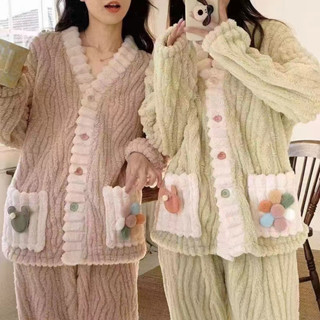 珊瑚絨睡衣冬季女款加絨加厚花兒2024年新款秋冬款法蘭絨毛絨冬天