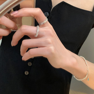 💜ins感 簡約ins小眾設計感格紋串珠戒指 女年新款氣質百搭食指戒指環 ins風戒指 韓系戒指戒指