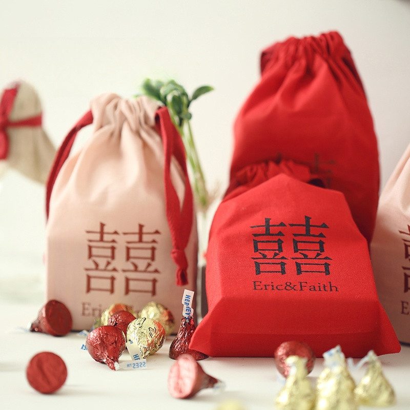 飾品袋 客製化 收納袋 禮品袋 來圖定製棉布中式小清新文藝環保喜糖袋 禮品袋  婚慶用品