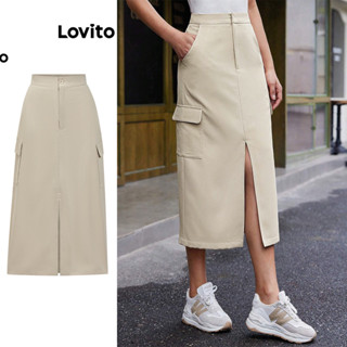 Lovito 女士休閒素色口袋裙 L86ED032