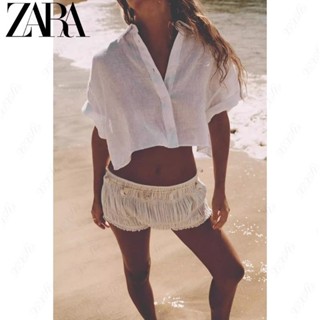 ZARA 夏季新款女裝簡約短袖寬鬆亞麻短襯衫 2497152