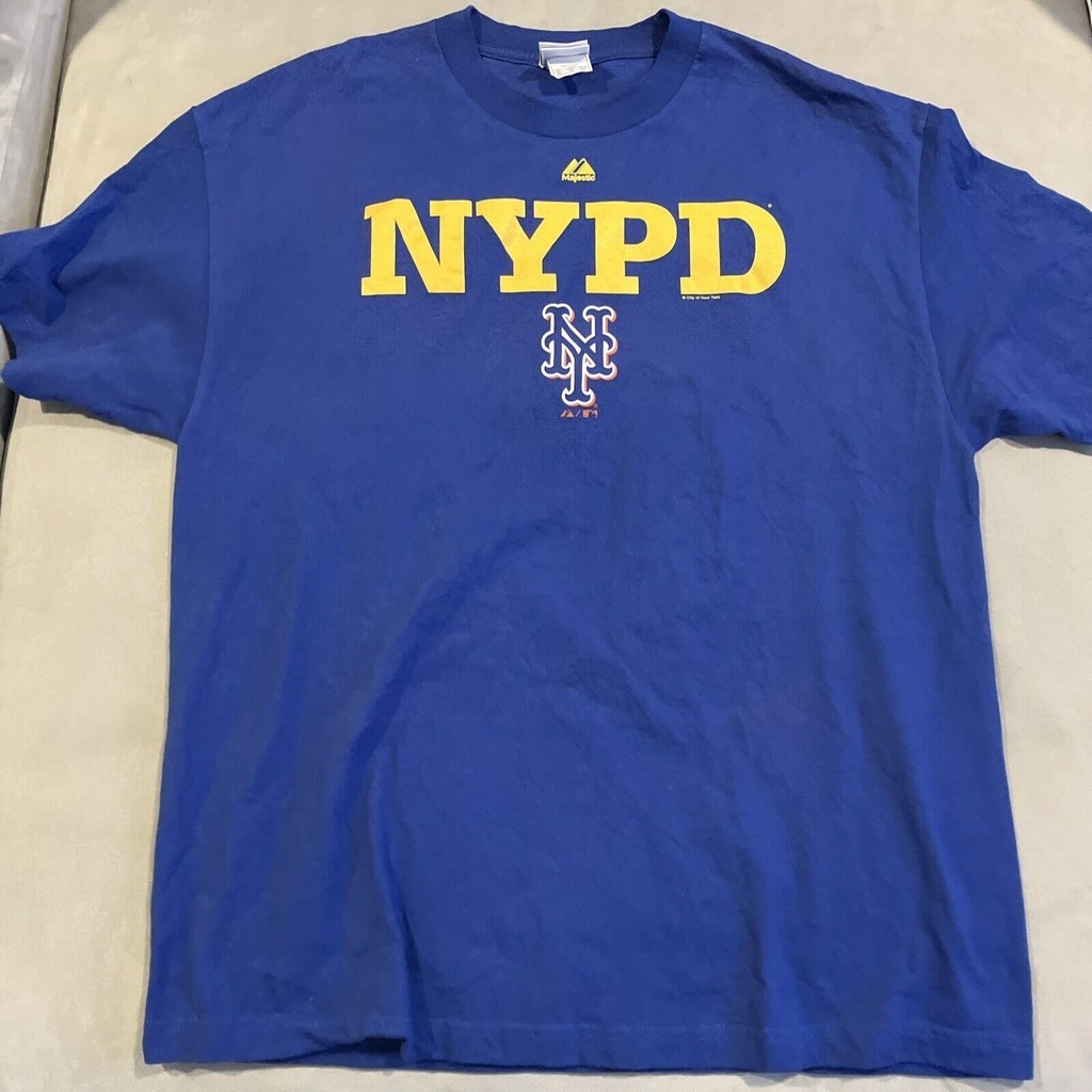 稀有 - Majestic - Nypd X New York Mets - 背面所有單位徽章 T 恤