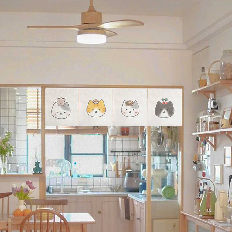 【F.B家居】 日式卡通貓咪裝飾旗簾臥室窗戶遮擋短簾可愛掛簾廚房布簾櫥櫃遮擋簾