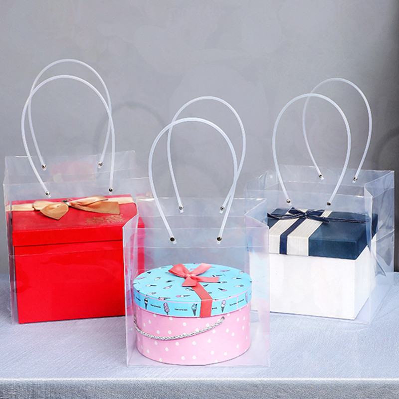 花束包裝材料 PP透明手提袋 方形蛋糕鮮花花束包裝喜糖伴手禮品袋 綠植盆栽塑膠袋