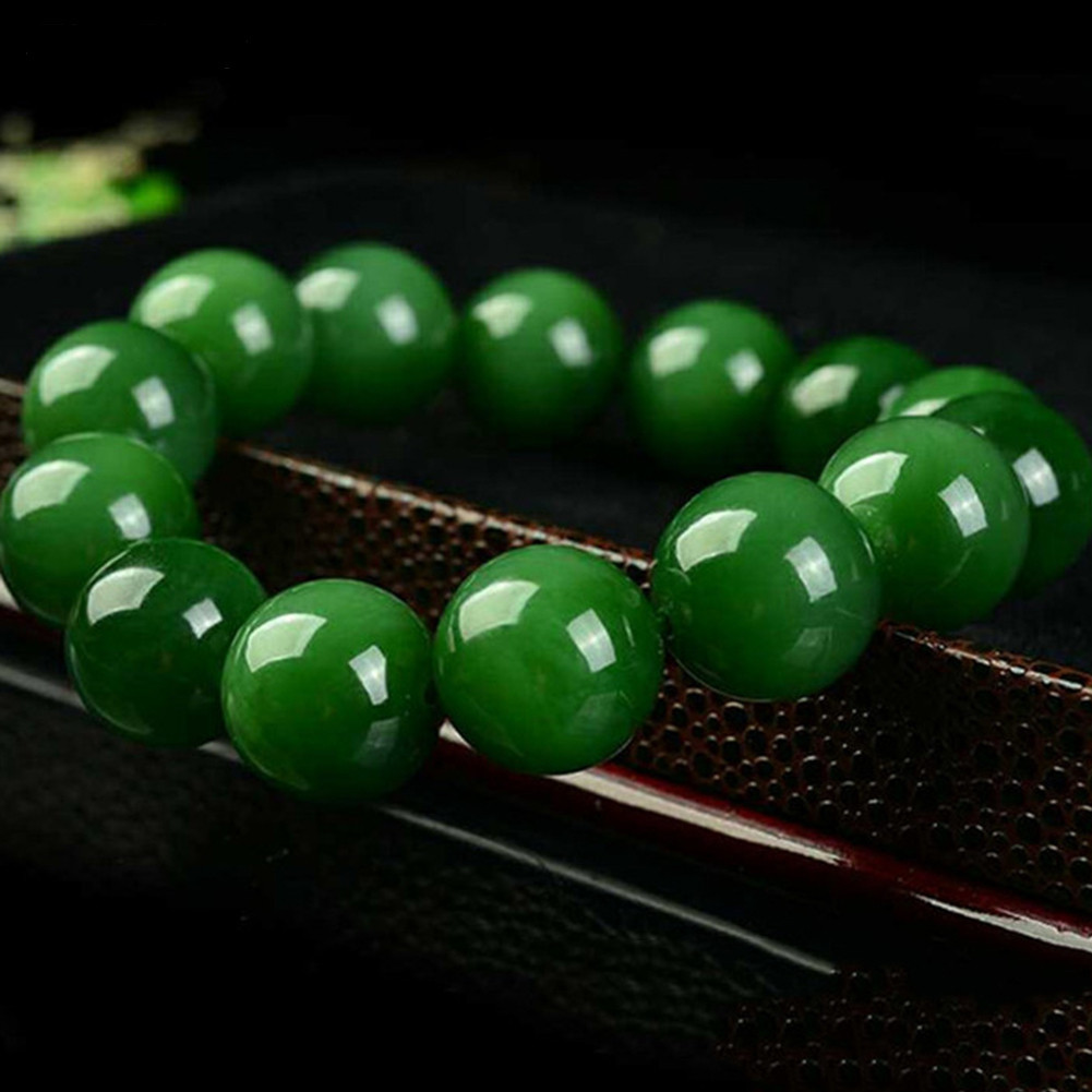 Hea-natural 10mm 深綠色人造翡翠圓珠彈力手鐲手鍊
