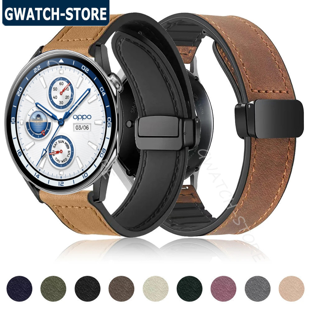 適用於 OPPO Watch X/Oneplus watch2 20mm 22mm 錶帶的皮革矽膠錶帶 X 錶帶腕帶手鍊