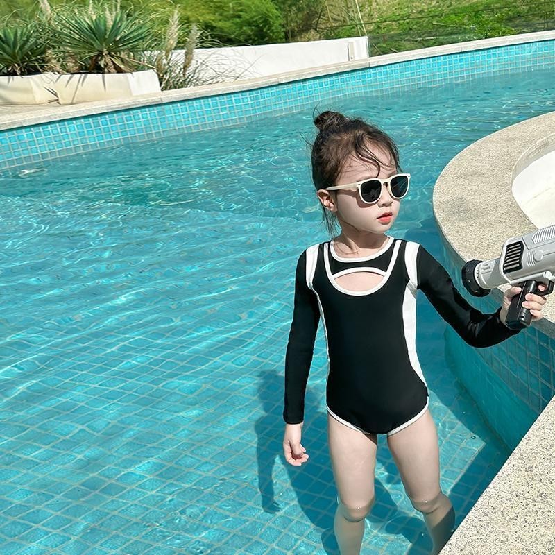 兒童連體泳衣女童泳衣長袖速乾衣西式女童比基尼小女孩泳衣