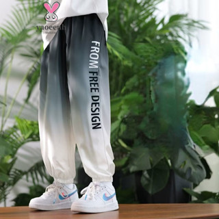 【YAOEENH】110-170CM 夏季輕薄速乾冰絲防蚊褲 中大男童字母休閒束腳運動褲 現貨 快速出貨