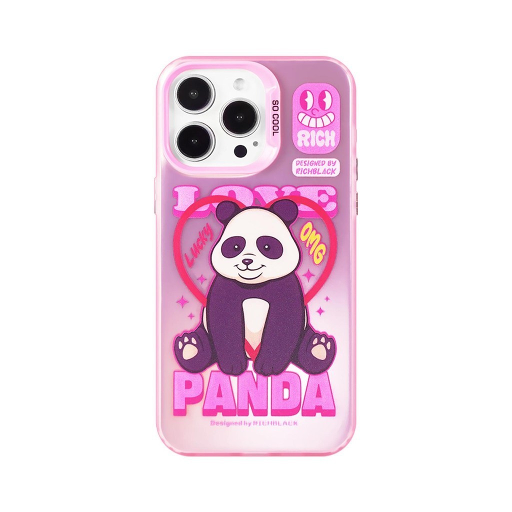 RichBlack原創設計PINK熊貓彩繪粉色元氣殼手機殼適用於蘋果15iPhone14ProMax