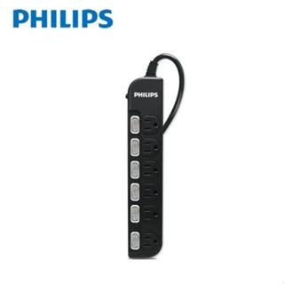 PHILIPS飛利浦 新安規過載防護型6開6插3孔延長線1.8米 黑色 CHP3460BA