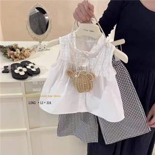【全店免運】女童時尚套裝2025夏裝森係兒童韓版無袖襯衫闊腿褲寬鬆兩件套