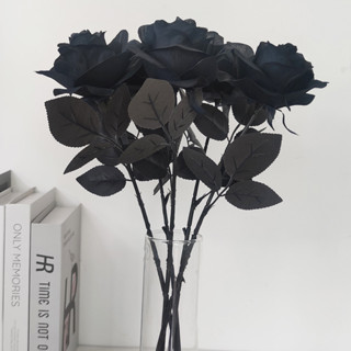 HZ哥特風格純黑色玫瑰假花仿真玫瑰花婚慶裝飾