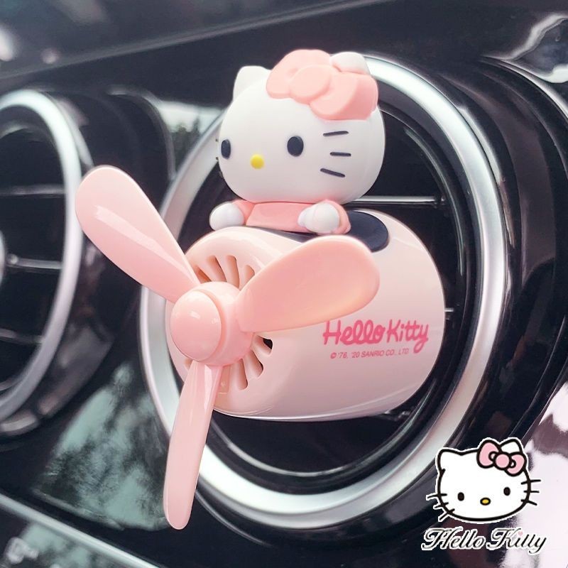 Hello Kitty凱蒂貓車用香薰小飛機出風口汽車香水旋轉風扇香氛女