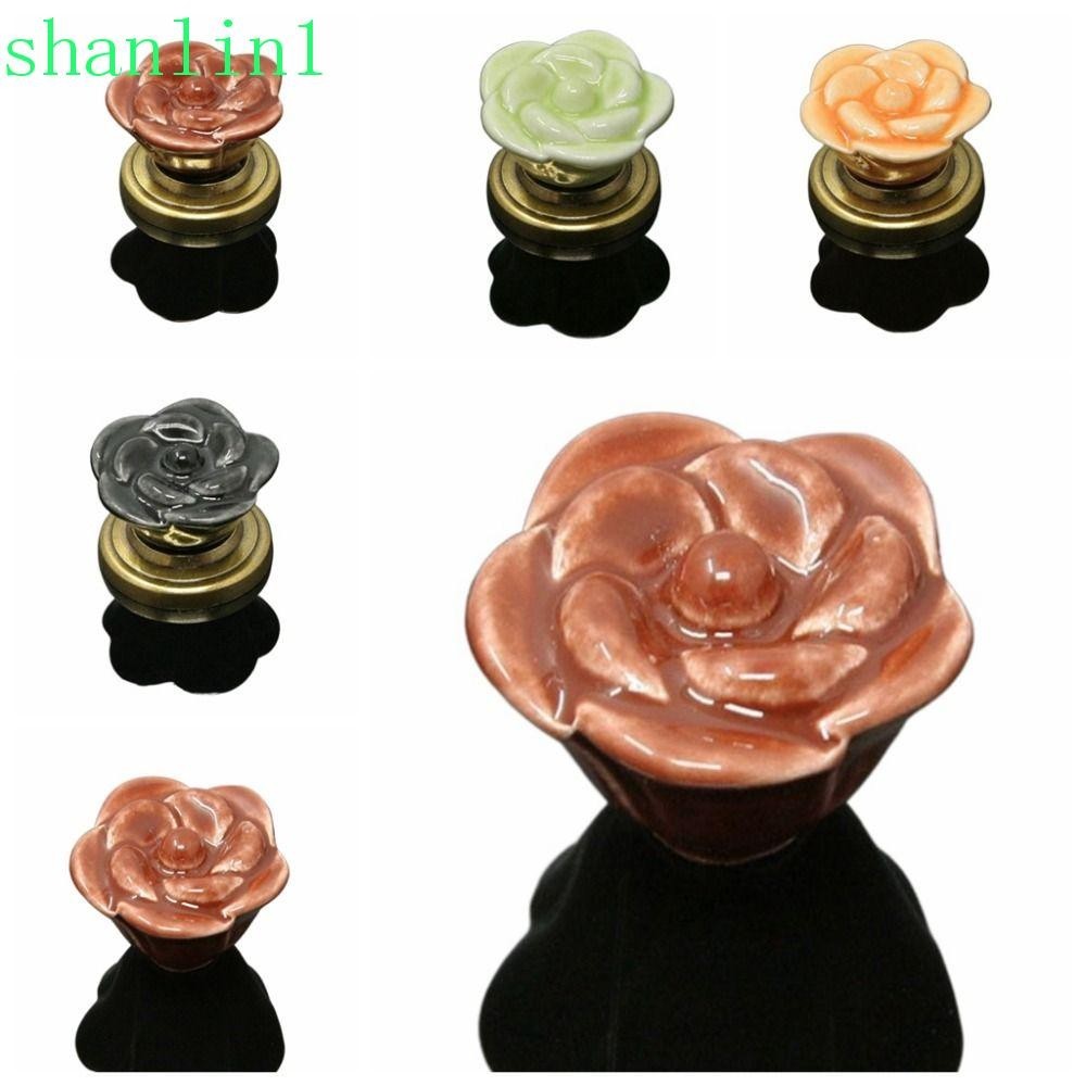 SHANLIN1陶瓷手柄,多種顏色陶瓷櫥櫃抽屜拉手,單孔簡約田園風格彩色釉圓形玫瑰手柄棺材