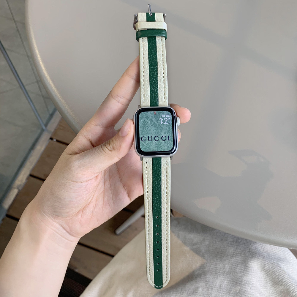 適用於 iwatch7 錶帶 Apple watch6 皮革條紋錶帶 Se245 40/44/41/45mm