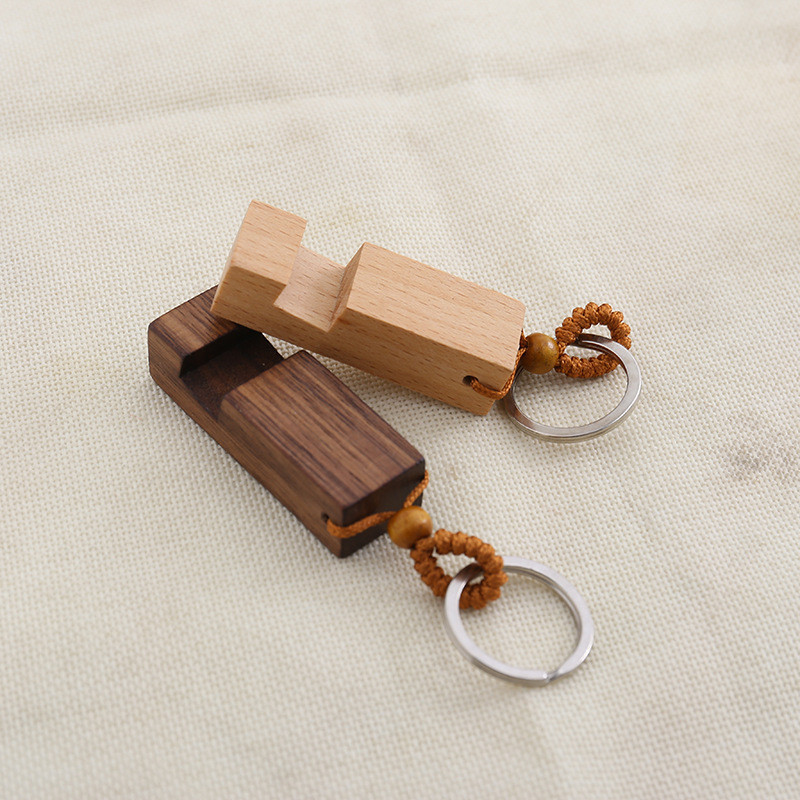 【全場客製化】【手機支架】簡約 櫸木鑰匙扣 手機架 便攜 隨身手機座鑰匙扣 木質訂製 雕刻logo