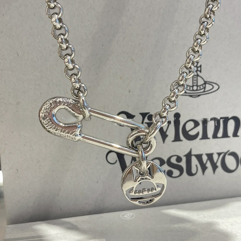 Vivienne Westwood 別針圓牌項鍊男女時尚個性迴紋針土星鏤空吊墜情侶款