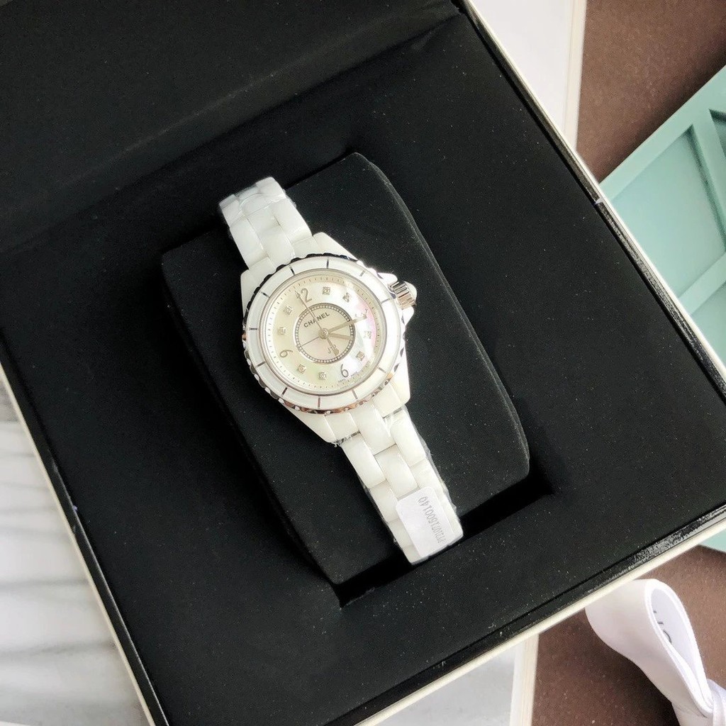 女表J12系列H2570瑞士進口石英機芯手錶 白色精密陶瓷 真鑽時標刻度腕錶29毫米