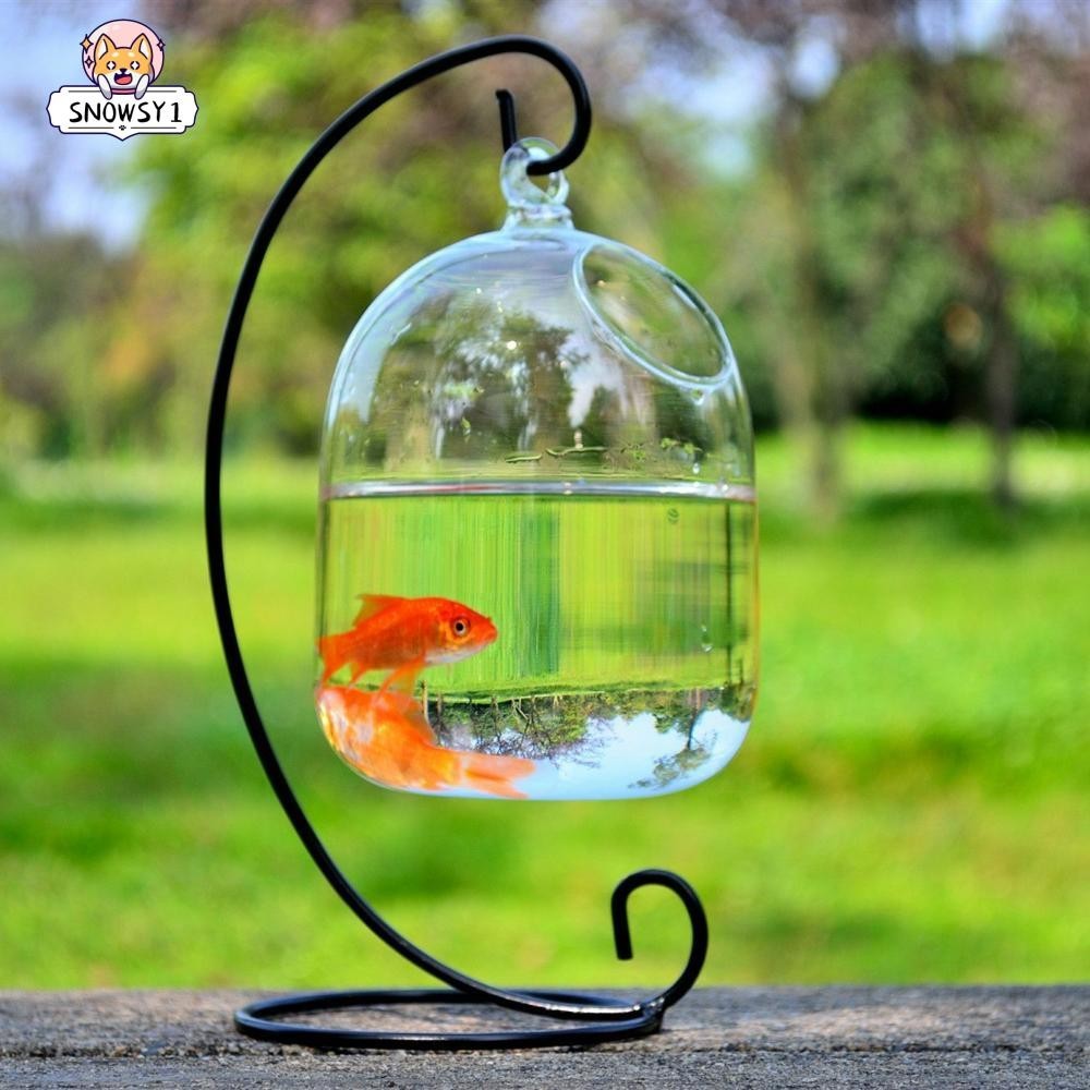 SNOWSY1魚缸玻璃工藝品帶支架裝飾品小型魚缸玻璃