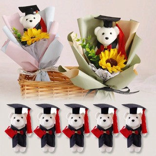 5 件可愛博士 小熊毛絨玩具擺件小熊卡通花束包裝材料學生畢業熊公仔diy用品小熊飾品擺件畢業禮物