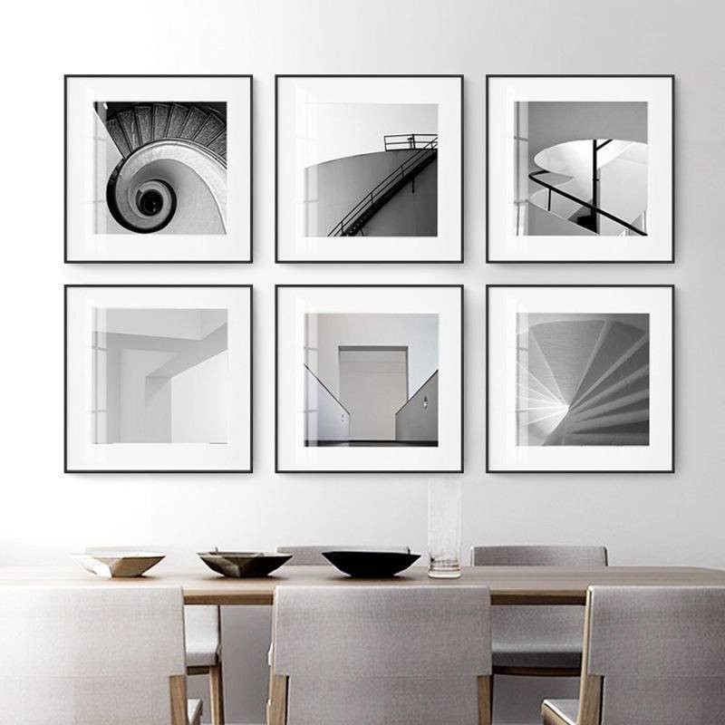建築幾何黑白裝飾畫客廳簡約掛畫現代餐廳抽象畫工業風壁畫辦公室